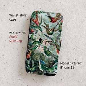 Funda para iPhone (todos los modelos actuales) - Ilustración vintage de colibríes - Funda tipo billetera - Samsung Galaxy S20 - S23 y más