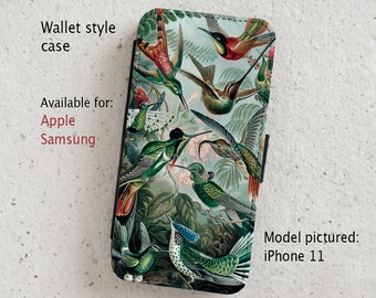 iPhone Case (all current models) - Hummingbirds Vintage Illustration - wallet style flip case -  Samsung Galaxy S20 - S23 & more