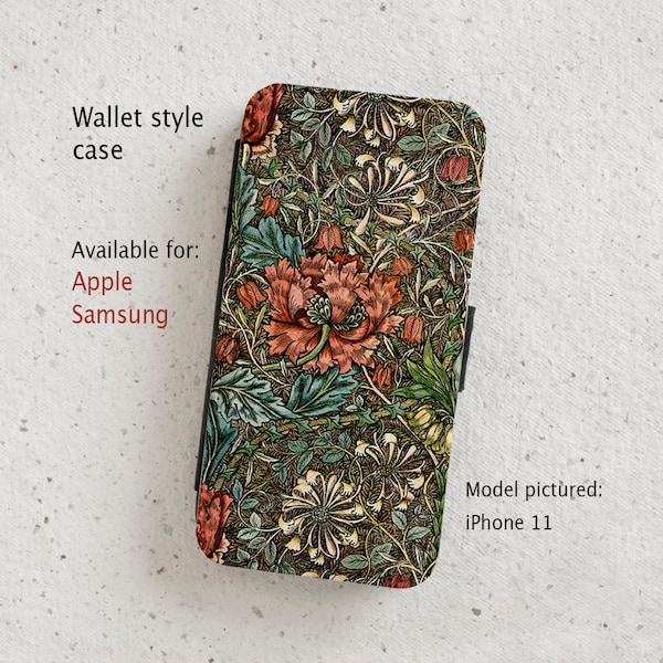 iPhone-skal (alla aktuella modeller) - William Morris - Vintage blommönster - plånboksliknande flipfodral - Samsung Galaxy S20 - S23 & mer