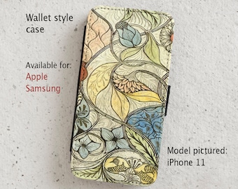 iPhone Case (all current models) - wallet style flip case - William - Morris - illustration -  Samsung Galaxy  S20 - S23 & more