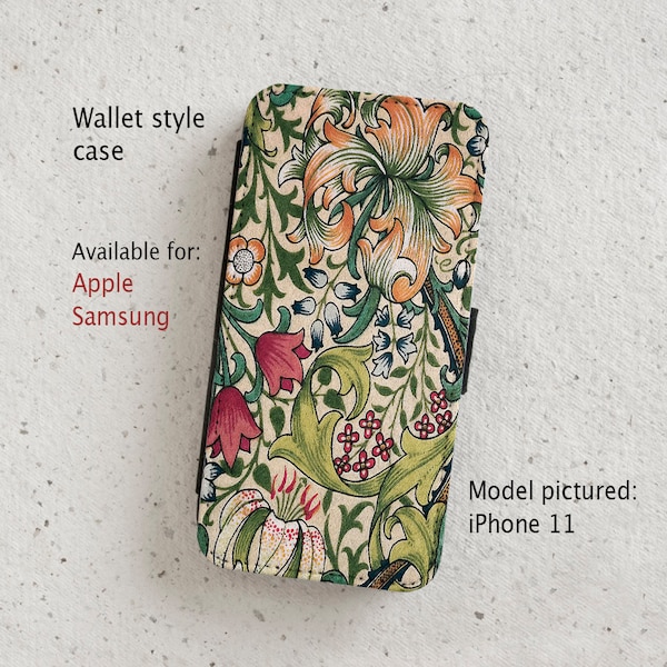 iPhone-skal (alla aktuella modeller) - Golden Lily - William Morris - plånboksfodral - Samsung Galaxy S20 - S23 & mer