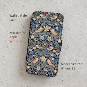 iPhone Case (all current models) -  Strawberry Thief - William Morris - wallet flip case  -  Samsung Galaxy  S20 - S23 & more