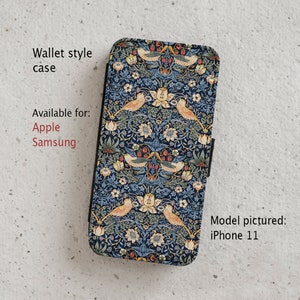 Coque pour iPhone (tous les modèles actuels) - Strawberry Thief - William Morris - Étui portefeuille à rabat - Samsung Galaxy S20 - S23 et plus