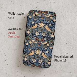 iPhone Case (all current models) -  Strawberry Thief - William Morris - wallet flip case  -  Samsung Galaxy  S20 - S23 & more