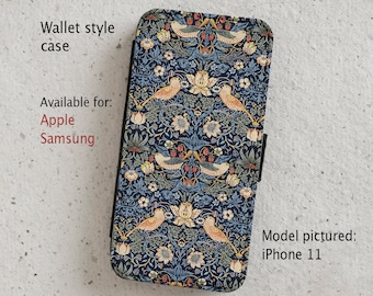 iPhone Case (all current models) -  Strawberry Thief - William Morris - wallet flip case  -  Samsung Galaxy  S20 - S23 & more