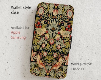 iPhone Case (all current models) - Strawberry Thief - William Morris - wallet style flip case -  Samsung Galaxy S20 - S23 & more