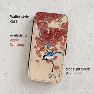 Funda para iPhone (todos los modelos actuales) - Carbonero común - Japonés - Woodblock - Pájaro - Funda tipo billetera - Samsung Galaxy S20 - S23 y más