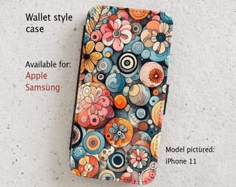iPhone Case (all current models) -  Abstract Circles and Flowers - wallet flip case  -  Samsung Galaxy  S20 - S23 & more