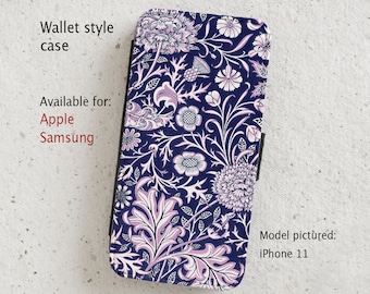 iPhone Case (all current models) - William Morris - Floral Design - wallet style flip case -  Samsung Galaxy  S20 - S23 & more