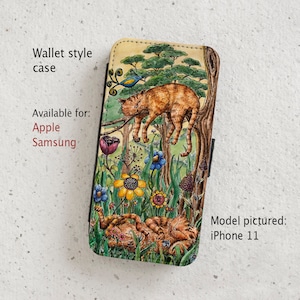 Funda para iPhone (todos los modelos actuales) - Lazy Sunday - Ginger Cats - Ilustración de acuarela - Funda tipo billetera - Galaxy S20 - S23 y más