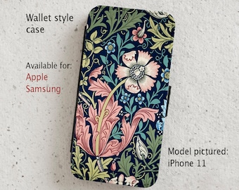 iPhone Case (all current models) - William Morris -  Flower Design - Wallet style flip case -  Samsung Galaxy S20 - S23 & more