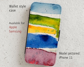 iPhone Case (all current models) - Summer Days -Watercolour Abstract - Wallet style flip case -  Samsung Galaxy S20 - S23 & more