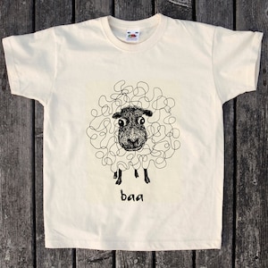 Kids T Shirt  - baa - sheep - wool - cotton - child - black
