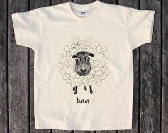 Kids T Shirt  - baa - sheep - wool - cotton - child - black