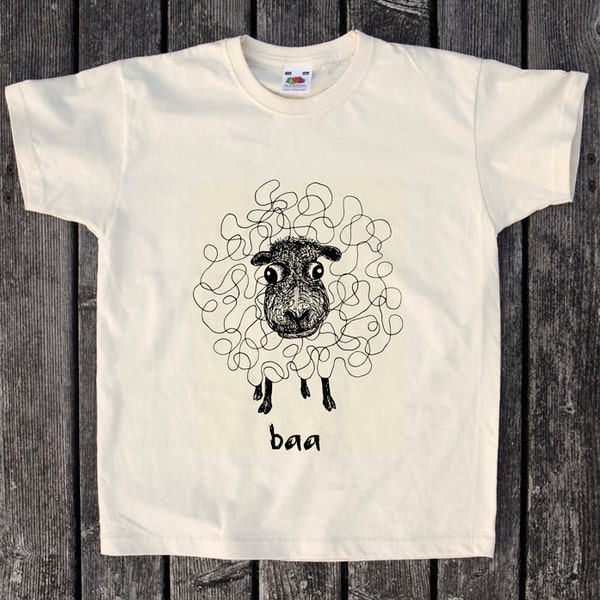 Kids T Shirt  - baa - sheep - wool - cotton - child - black