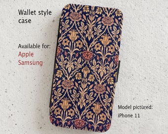 iPhone Case (all models) - William Morris Floral illustration - Rose and Lily - Wallet flip case -  Galaxy S7,S8,S9,S10, S20 & more