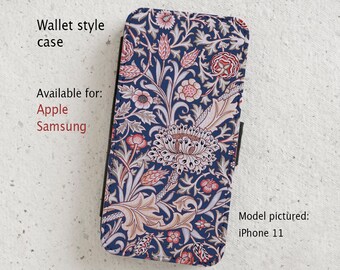 iPhone Case (all current models) - William Morris  Floral Design - Wallet style flip case -  Samsung Galaxy  S20 - S23 & more