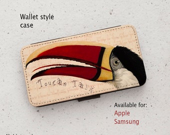 iPhone Case (all current models) - Toucan Talk #3 - Bird Illustration - Wallet flip case -  Samsung Galaxy  S20 & more