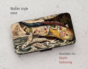 iPhone and Samsung Galaxy cases - Vintage Illustration - Royal Game of the Dolphin - Wallet flip case -