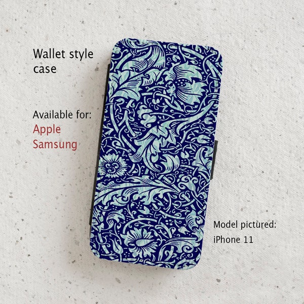 iPhone Case (all current models) -   William Morris - Floral Design - wallet style flip case - Samsung Galaxy S20 - S23 & more