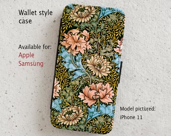 iPhone Case (all current models) - Chrysanthemum - William Morris - Floral Design -Wallet flip case -  Samsung Galaxy S20 - S23 & more