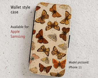iPhone Case (all current models) - flip case - Butterfly Illustration - Vintage - wallet flip case -  Samsung Galaxy S20 - S23 & more