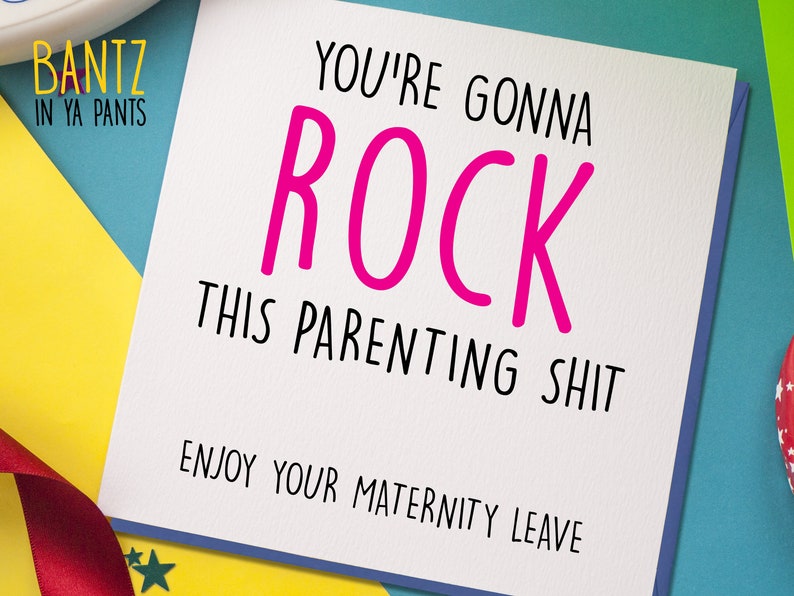 Carte de congé de maternité, collègue carte, carte de collègue, bonne chance, drôle laisser la carte, lHumour Rock merde maternité congé parental image 1