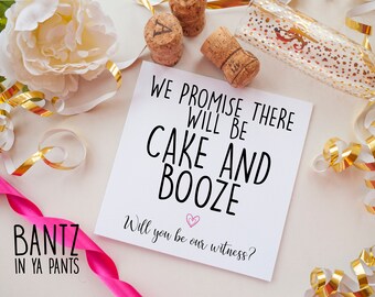 Carte Serez-vous notre témoin, carte témoin de mariage, proposition de témoin, carte drôle, carte de mariage - nous promettons qu'il y aura du gâteau et de l'alcool