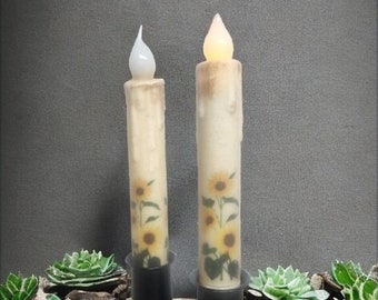 Pair of Sunflower battery-operated candles with timers