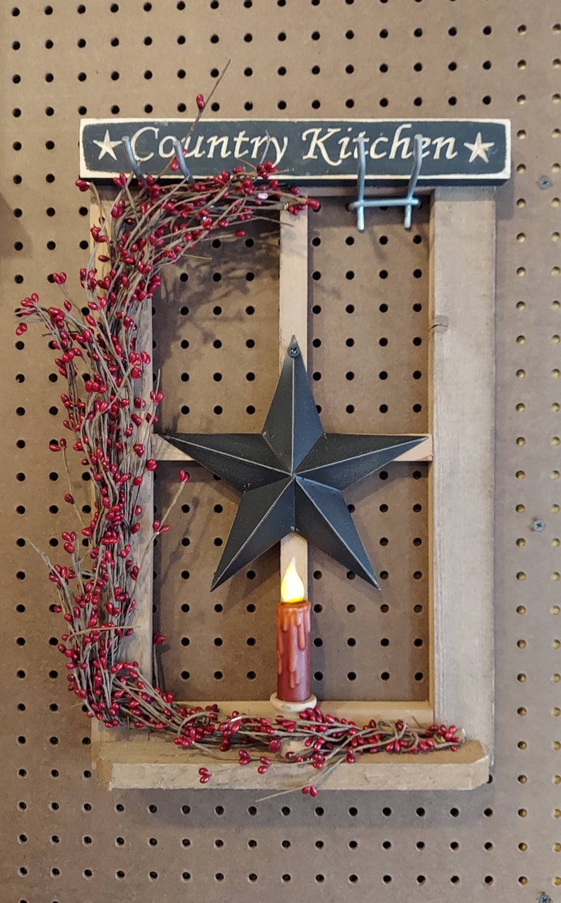 pip berry farm star Wooden window with battery timer candle