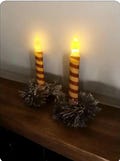 Pair of 7 inch Candy Cane Battery Operated Candles with timers