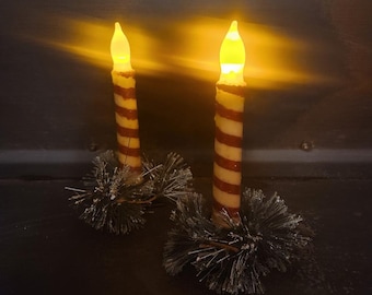 Pair of 7 inch Candy Cane Battery Operated Candles with timers