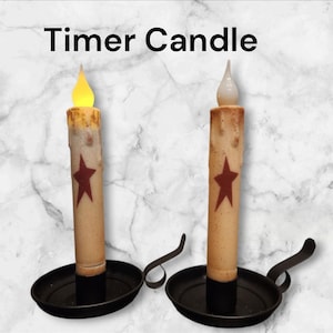 Pair of 7 inch Cream w/Burgandy Country Star Battery Operated Candles with timers