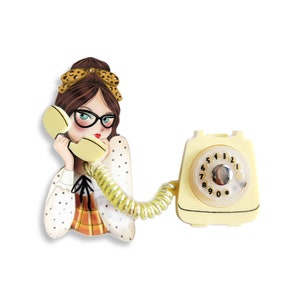 Girl on the phone brooch