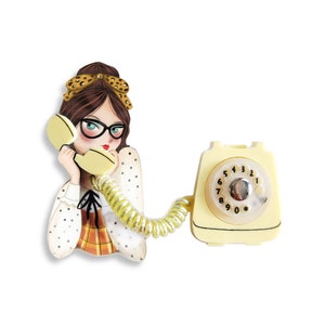 Girl on the phone brooch