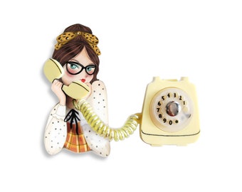 Girl on the phone brooch