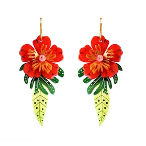 Red tropical flower earrings