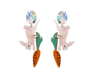 Easter Bunny Earrings with Carrot and Egg by Laliblue