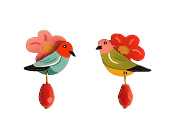 Bird and Flower Earrings