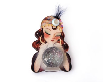 Fortune teller with crystal ball. Brooch by LaliBlue