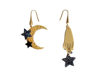 Hand and Moon Earrings