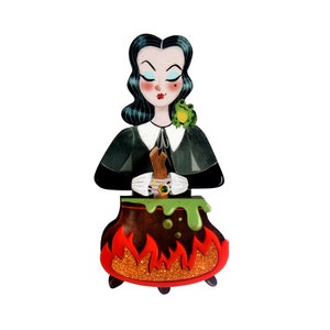 Witch with cauldron brooch