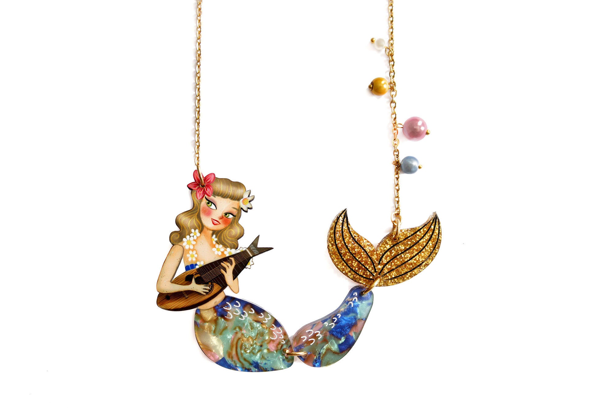 Collana Ciondolo Sirena Argento E Turchese – Coda Lunga Con Catena 18 Pollici