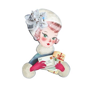 Spilla ragazza con cartoline di Natale