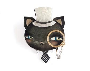 Cat with monocle Brooch by LaliBlue