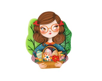 Girl with Easter basket Brooch