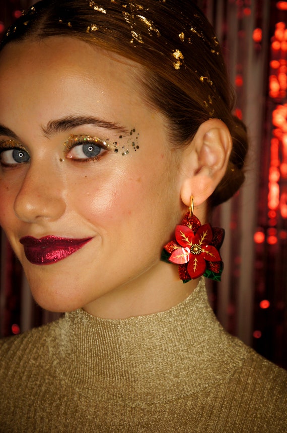 Poinsettia earrings clearance