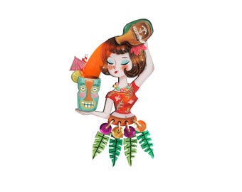 Tiki waitress brooch