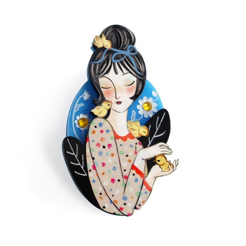 Girl With Chicks Brooch by Laliblue Etsy