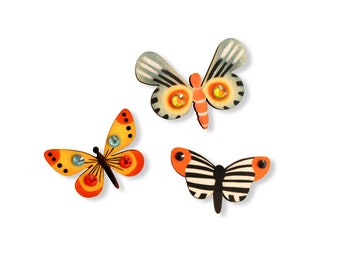 Set of 3 Butterfly Brooches